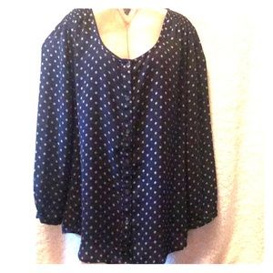 Lands’ End blouse, Navy w/ white polka dots.